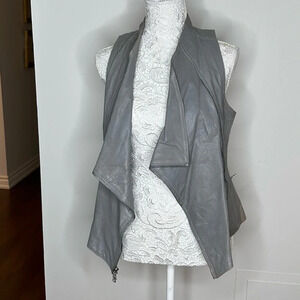 Leather and Cotton Zip-up Vest 915 Sz. S